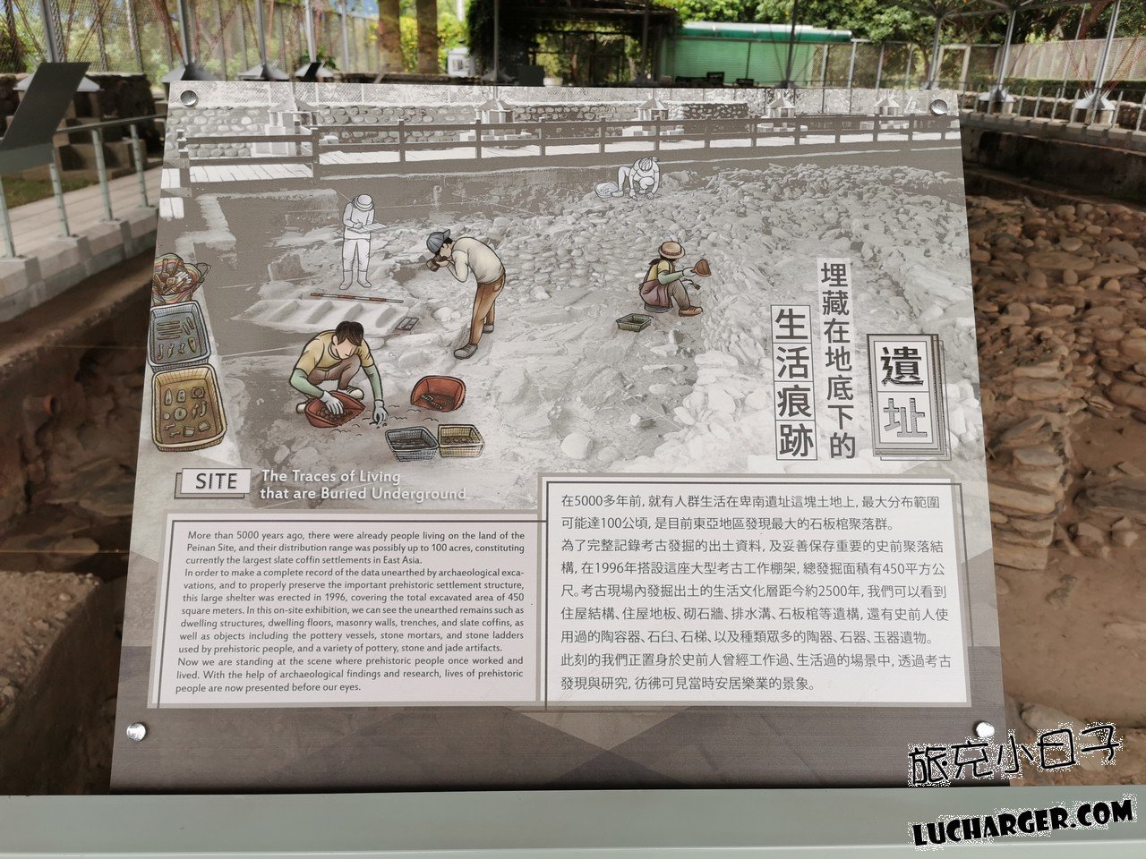 卑南遺址公園埋藏在地底下的遺址生活痕跡說明牌