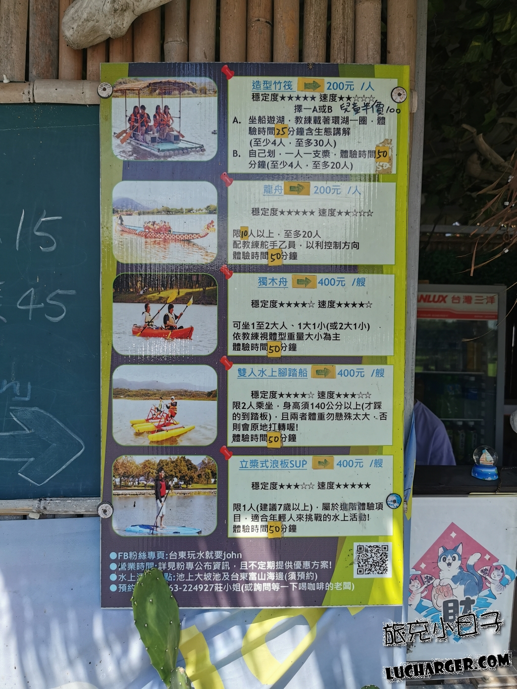 大坡池造型竹筏、龍舟、獨木舟與 SUP 活動看板